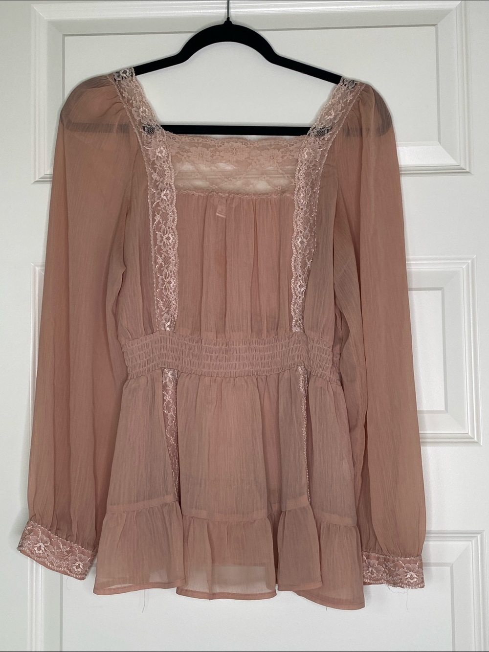 Candie's Sheer Blush Pink Lace-Trim Blouse